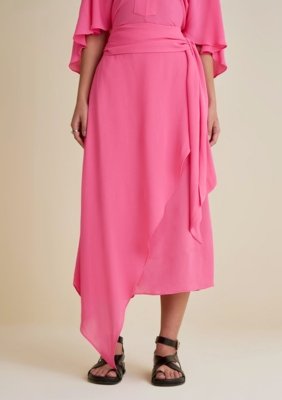 Saia Morena Rosa Reta Alta Midi Rosa