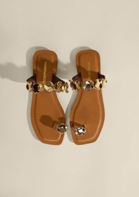 Sandália Rasteira Florada - Dourado