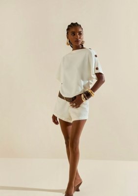 Shorts Morena Rosa Amplo Alta Off-white