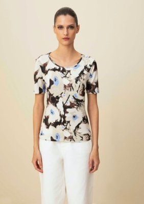 T-Shirt Morena Rosa Decote Redondo Estampada Azul