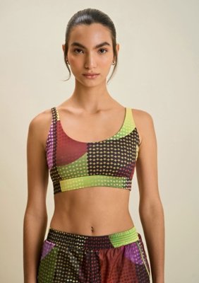 Top Morena Rosa Esportivo Alça Estampado Roxo