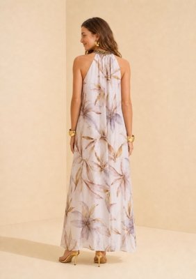 Vestido Gola Alta Flora - Azul