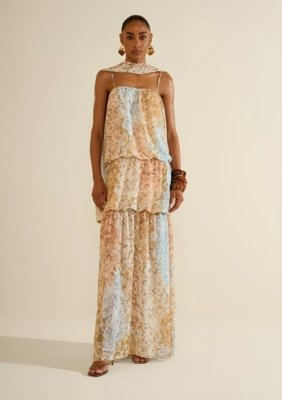 Vestido Longo Balonê Florescer - Azul