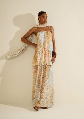 Vestido Longo Balonê Florescer - Azul