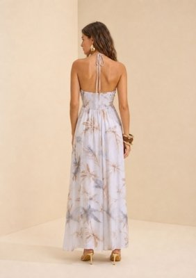 Vestido Longo Flora - Azul