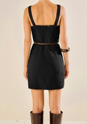 Vestido Morena Rosa Ajustado Decote Reto Com Alça Curto - Preto