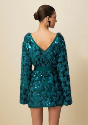 Vestido Morena Rosa Curto Decote Redondo Com Faixa Verde