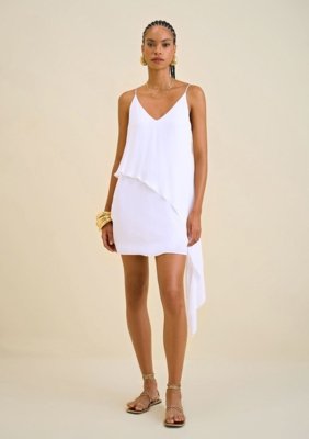 Vestido Morena Rosa Curto Decote V Com Babado - Off-white