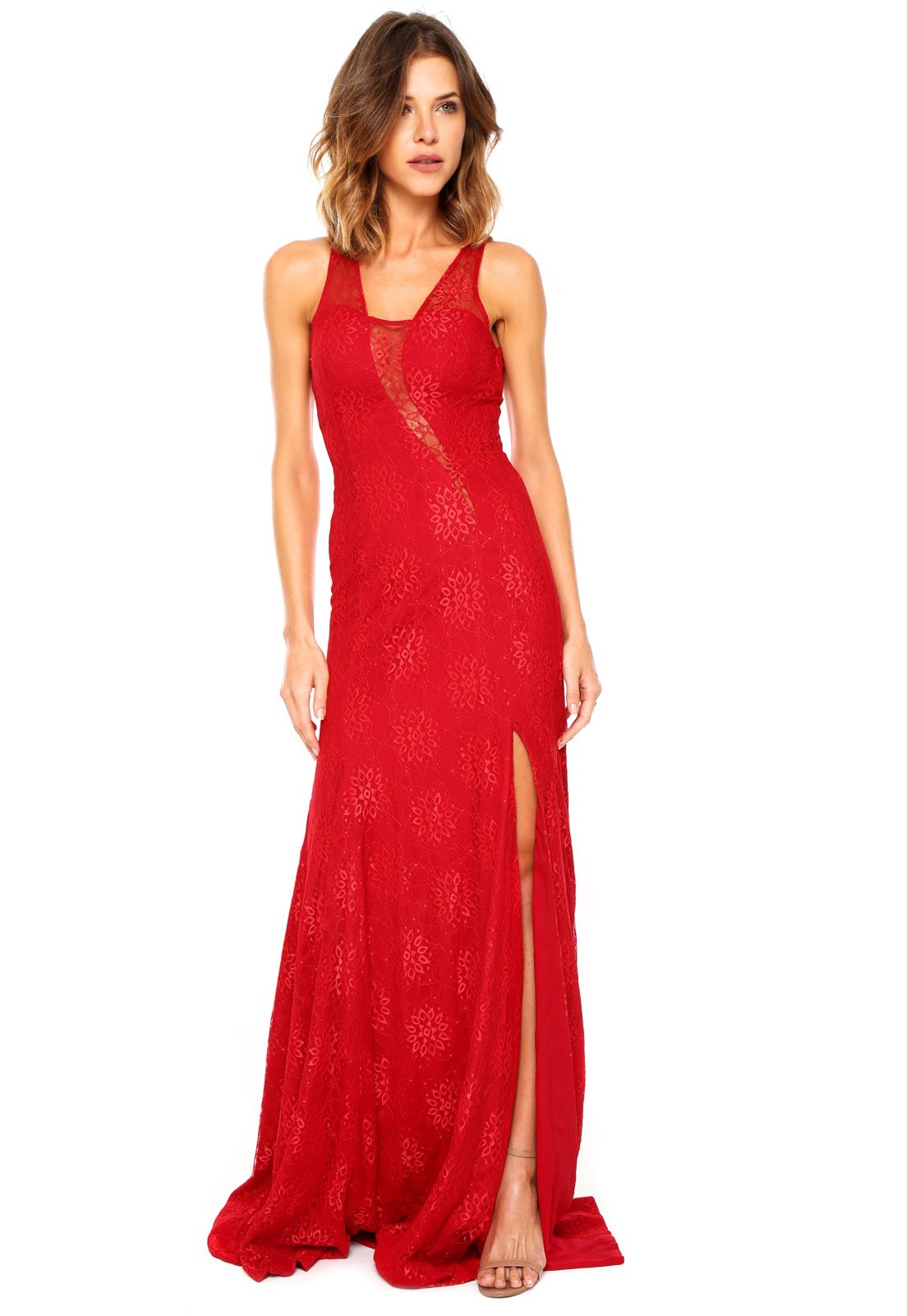 vestido vermelho longo de renda