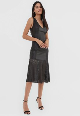 Vestido Morena Rosa Midi Resinado Preto Menor preço em Vestido Morena Rosa Midi Resinado Preto