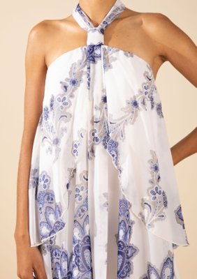 Vestido Morena Rosa Solto Cava Francesa Sem Alça Curto Azul