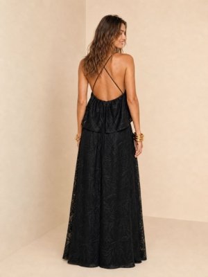 Vestido Morena Rosa Solto Decote V Com Alça Longo - Preto