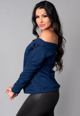 Blusa MVB Modas Manga Longa Ombro a Ombro Azul