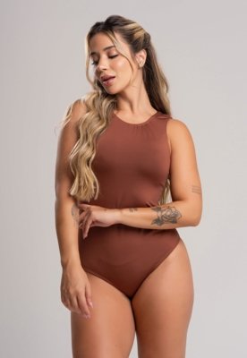 Body MVB Modas Camiseta Collant Cavado Suplex Liso Marrom