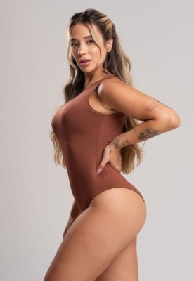 Body MVB Modas Camiseta Collant Suplex Estampado Marrom