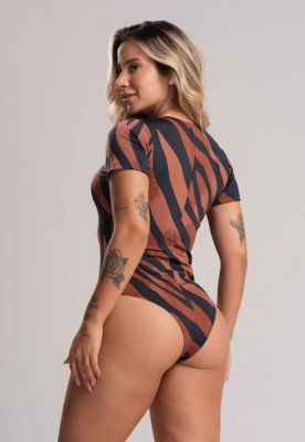 Body MVB Modas Manga Curta Collant Liso Safari