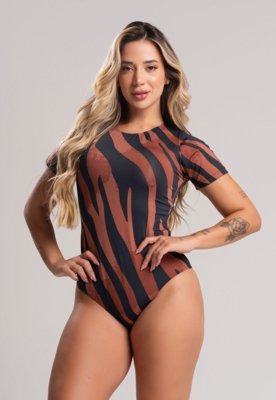 Body MVB Modas Manga Curta Collant Safari