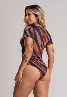 Body MVB Modas Manga Curta Collant Safari