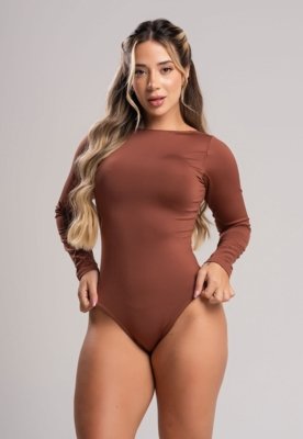 Body MVB Modas Manga Longa Costa Nua Marrom