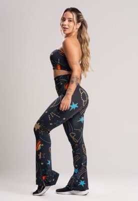 Calça Flare MVB Modas Feminina Pantalona Suplex Lisa Cosmic