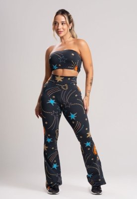 Calça Flare MVB Modas Feminina Pantalona Suplex Lisa Cosmic
