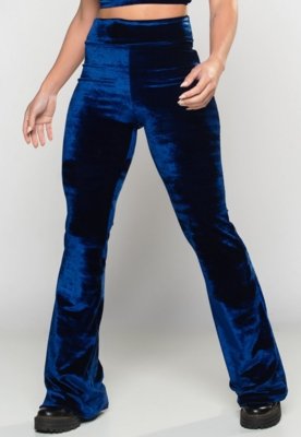 Calça Flare MVB Modas Pantalona Veludo Molhado Azul