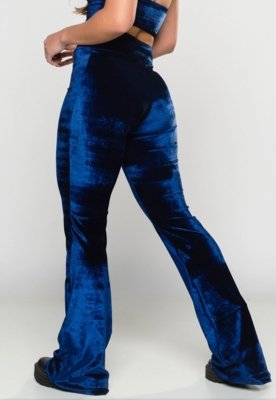 Calça Flare MVB Modas Pantalona Veludo Molhado Azul