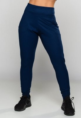 Calça Jogger MVB Modas Ribana Canelada Cintura Alta Azul