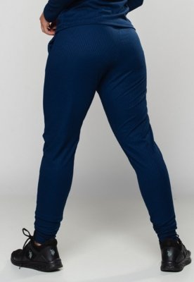 Calça Jogger MVB Modas Ribana Canelada Cintura Alta Azul