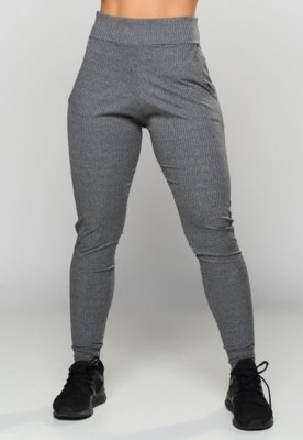 Calça Jogger MVB Modas Ribana Canelada Cintura Alta Cinza
