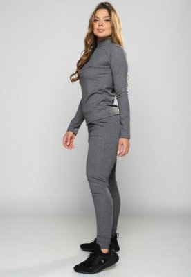 Calça Jogger MVB Modas Ribana Canelada Cintura Alta Cinza