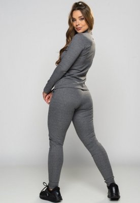 Calça Jogger MVB Modas Ribana Canelada Cintura Alta Cinza