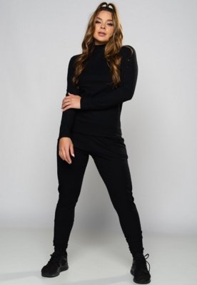 Calça Jogger MVB Modas Ribana Canelada Cintura Alta Preta
