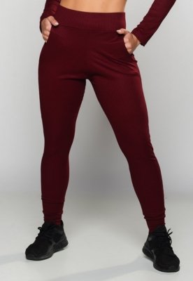 Calça Jogger MVB Modas Ribana Canelada Cintura Alta Vinho