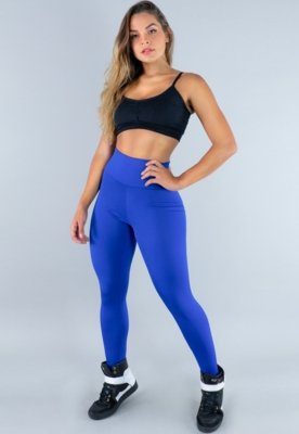 Calça Legging MVB Modas Cintura Alta Fitness Lisa Azul