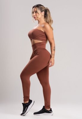 Calça Legging MVB Modas Cintura Alta Marrom