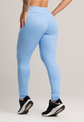 Calça Legging MVB Modas Cintura Alta Recortes Texturizada Jacquard Azul