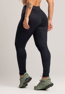Calça Legging MVB Modas Cintura Alta Recortes Texturizada Jacquard Preto
