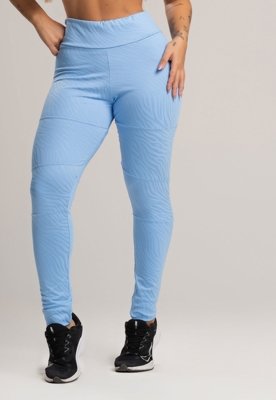 Calça Legging MVB Modas Recortes Textura Jacquard Cintura Alta Azul
