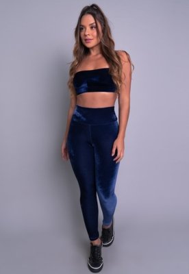 Calça Legging MVB Modas Veludo Molhado Azul