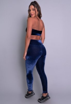 Calça Legging MVB Modas Veludo Molhado Azul