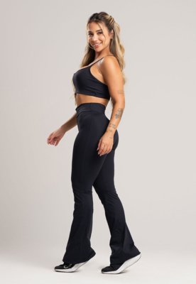 Calça MVB Modas Flare Pantalona Poliamida Preto