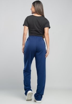 Calça MVB Modas Pantalona Flare Franzida Wide Leg Moletinho Azul