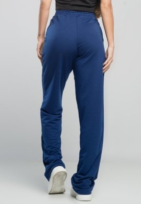 Calça MVB Modas Pantalona Flare Franzida Wide Leg Moletinho Azul