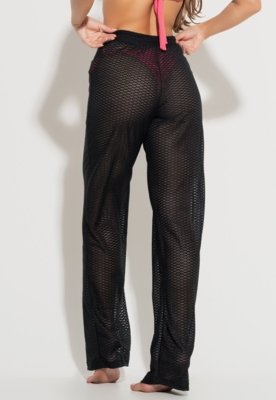 Calça MVB Modas Saída de Praia Pantalona Furadinha Renda Preto