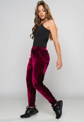 Calça Ribana Jogger MVB Modas Veludo Cintura Alta Vinho