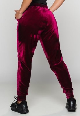 Calça Ribana Jogger MVB Modas Veludo Cintura Alta Vinho