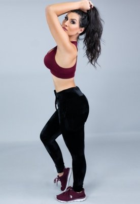 Calça Ribana Jogger MVB Modas Veludo Feminina Cintura Alta Preta