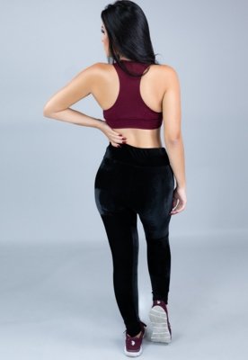 Calça Ribana Jogger MVB Modas Veludo Feminina Cintura Alta Preta