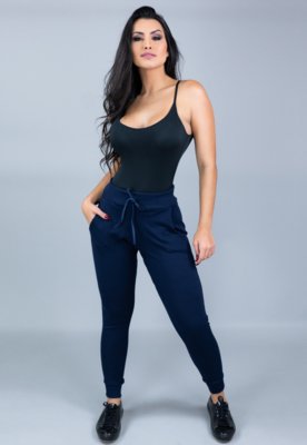 Calça Ribana MVB Modas Cintura Alta Moletom Azul Menor preço em Calça Ribana MVB Modas Cintura Alta Moletom Azul